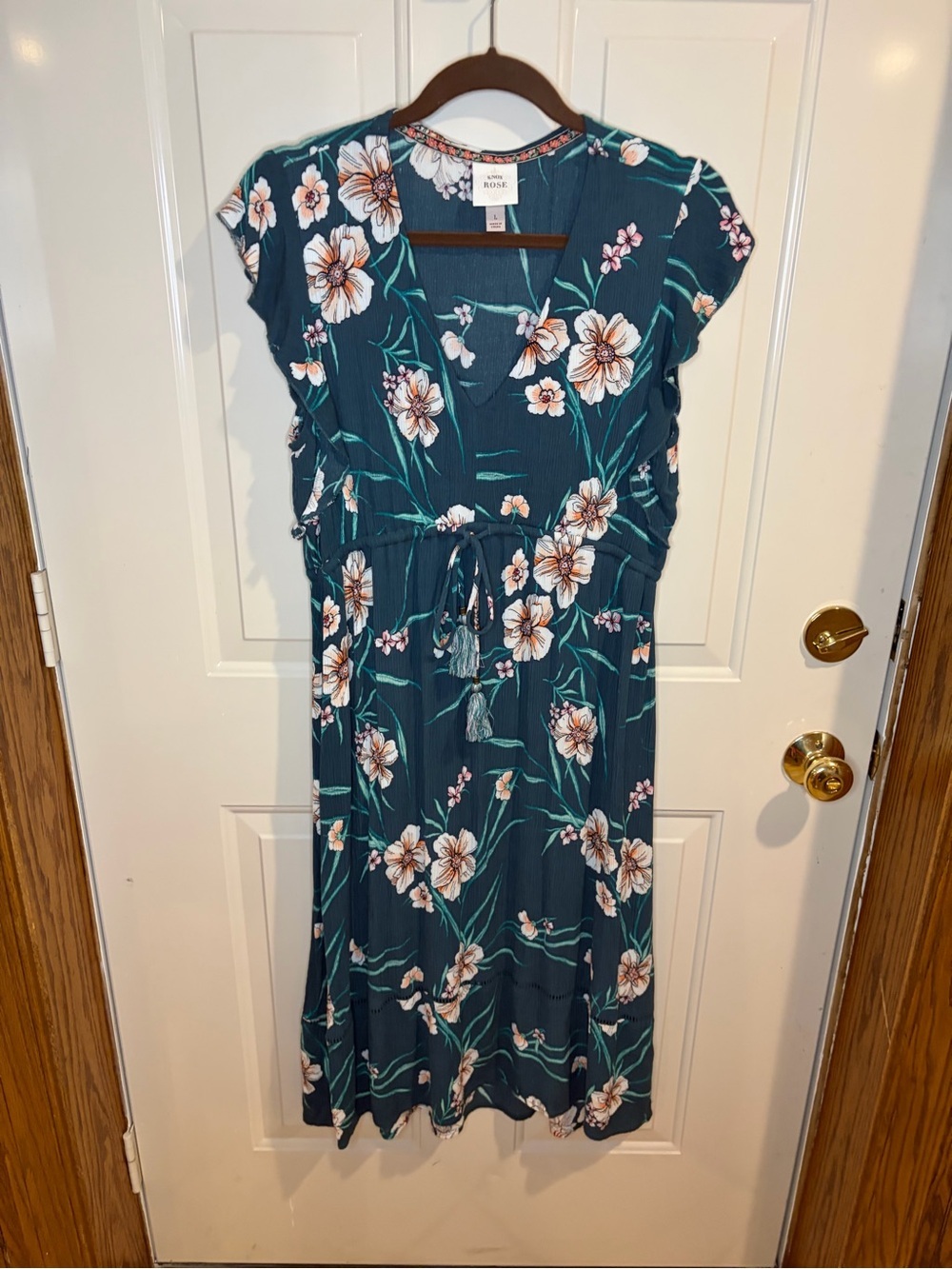 Knox Rose Floral Midi Dress Large | Boho Tie Waist Dress | Like New
